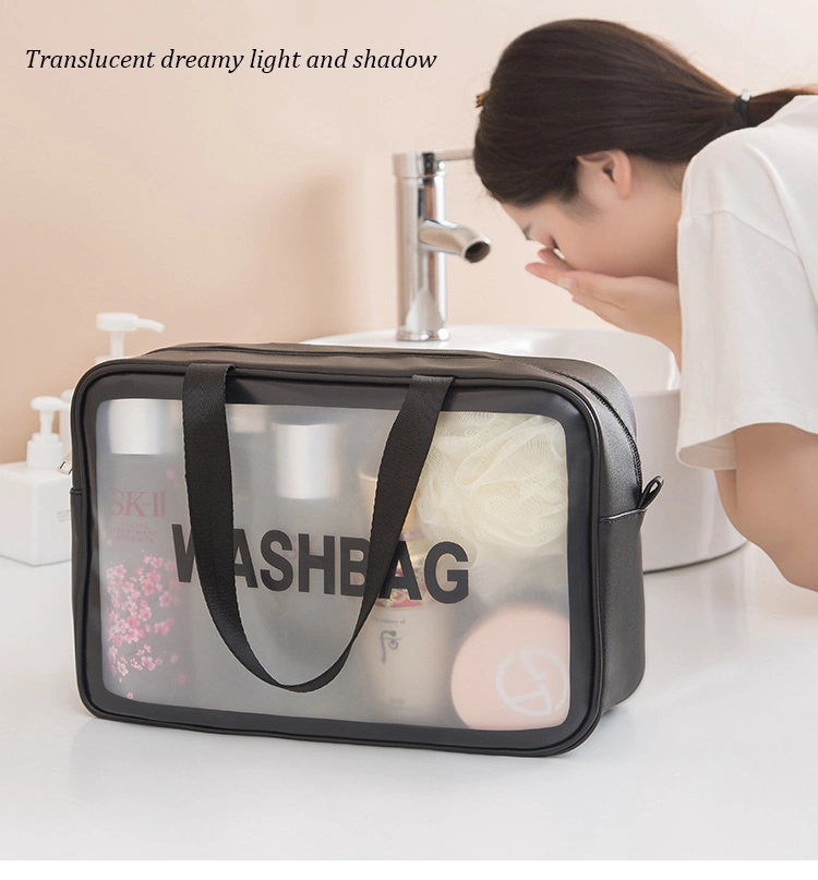 Custom Logo Travel Transparent Zipper Cosmetic Bags &amp; Makeup Bag with Handle