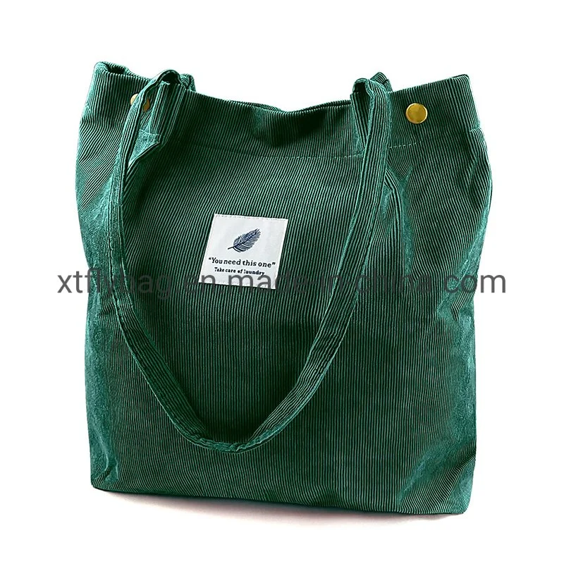 Durable Corduroy Tote Bag for Shopping Travel Canvas Shoulder Bag School Bag Cotton Crossbody Bag for Girl