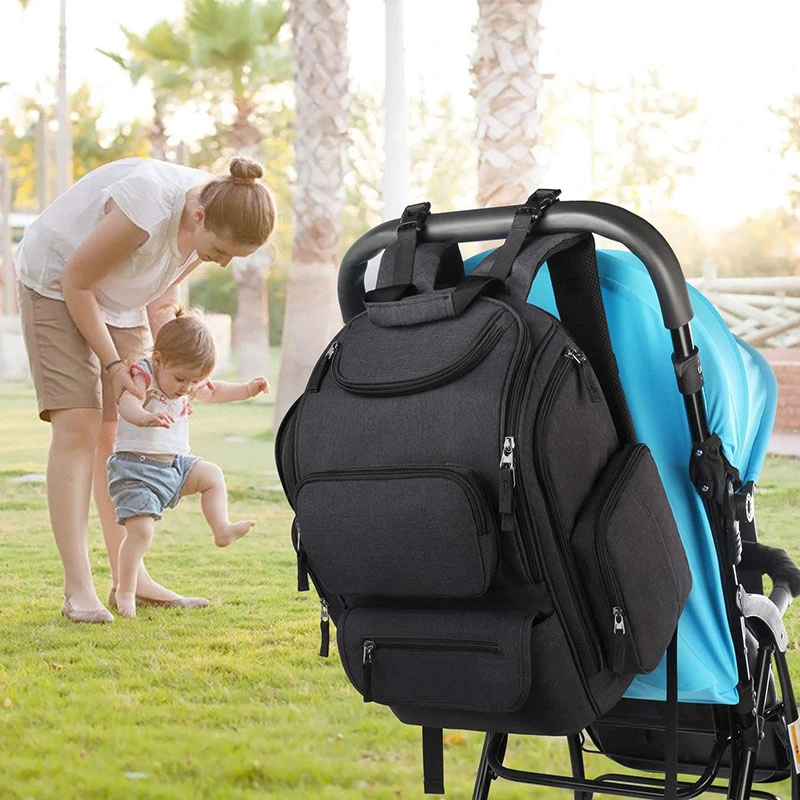 Multifunctional Insular Diaper Bag Waterproof Travel Baby Diaper Backpack Black