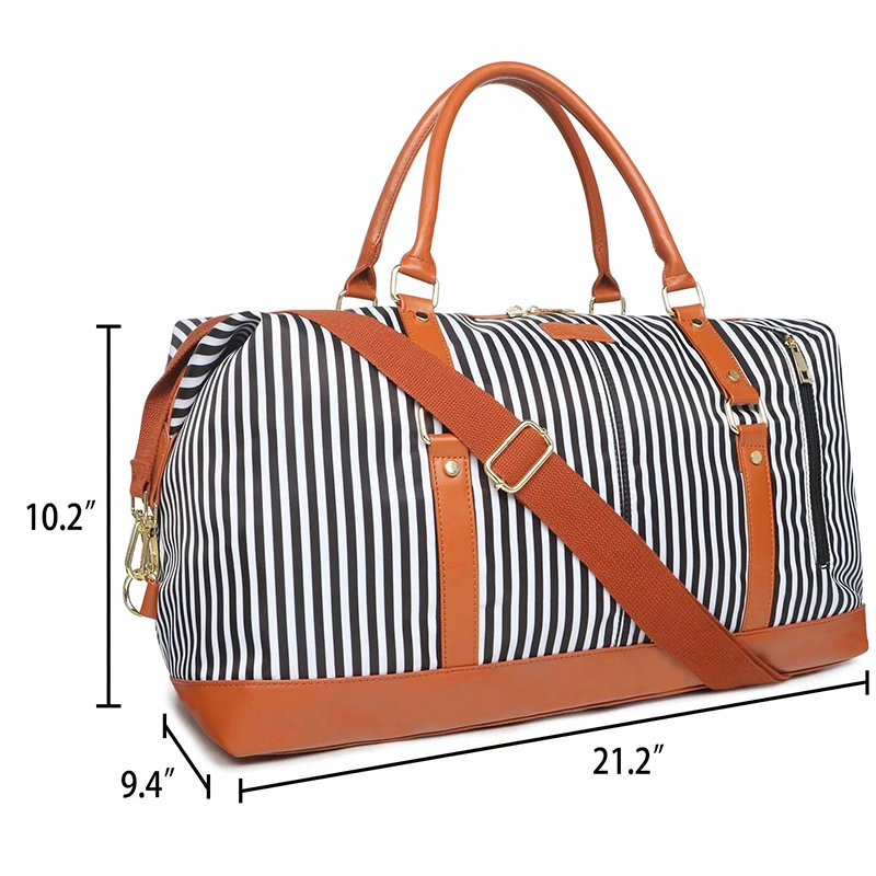 Promotion Blue/White Strip Printed Canvas Women Travel Bags with Cosmetic Bag