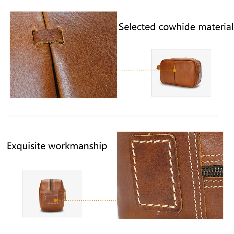 Custom Leather Retro Portable Lady Luxury Cosmetic Bag Handbag Make up Bag