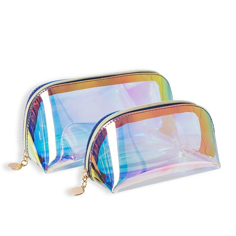 Low MOQ Custom Logo Fashion Small Personalized Holographic PVC Makeup Bag&Cases Cosmetic Gift Bags