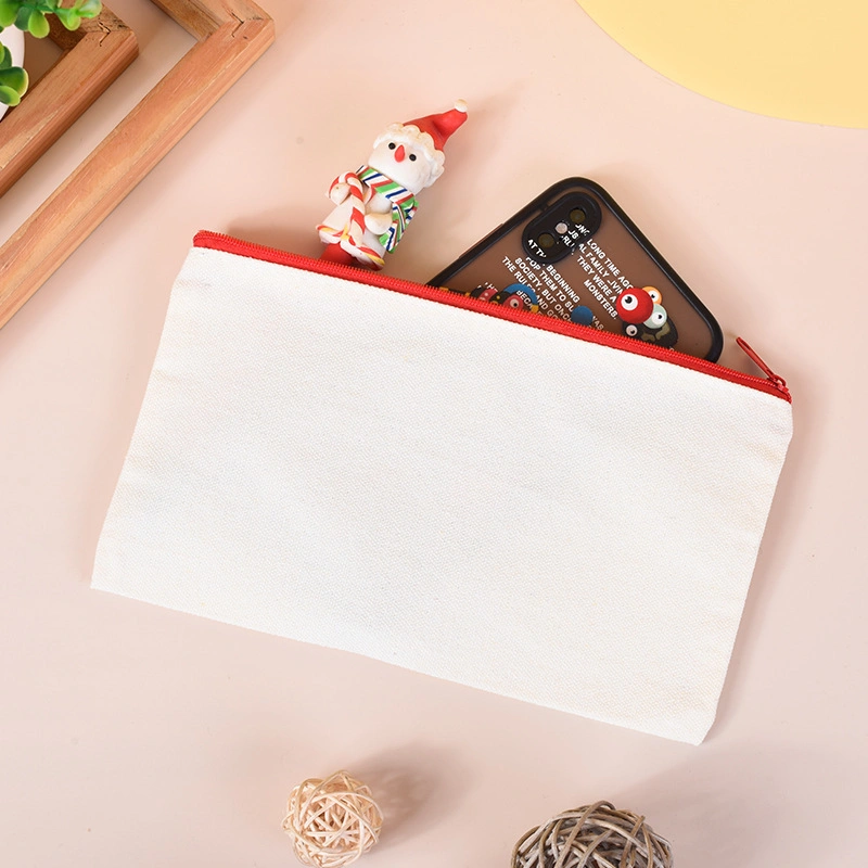 Customize Washable Plain Canvas Cotton Cosmetic Makeup Painting Office School Pencil Pouch Pen Box Packaging Christmas Birthday Festival Gift Storage Zipper Bag