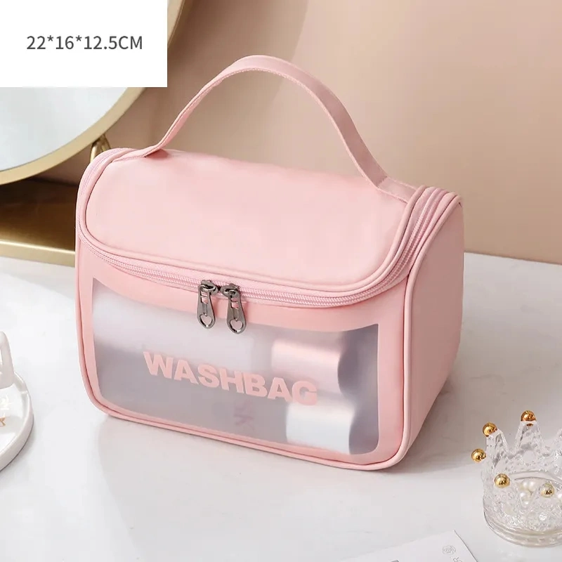 Custom Logo PU PVC Waterproof Trip Black Toiletry Pouch Kits Women Luxury Beauty Makeup Bag Pink Girl Travel Clear Cosmetic Bag