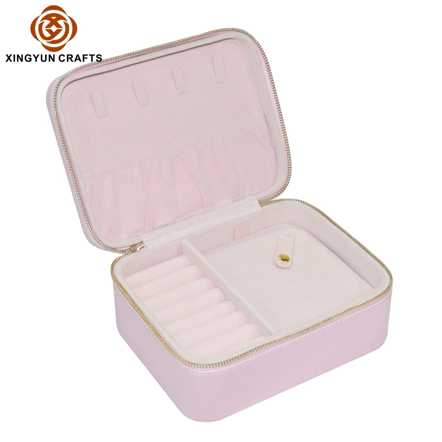 Custom Logo PU Leather Small Travel Jewelry Box Organizer Velvet Jewellery Storage Case for Ring Earring Necklace Gift Packaging