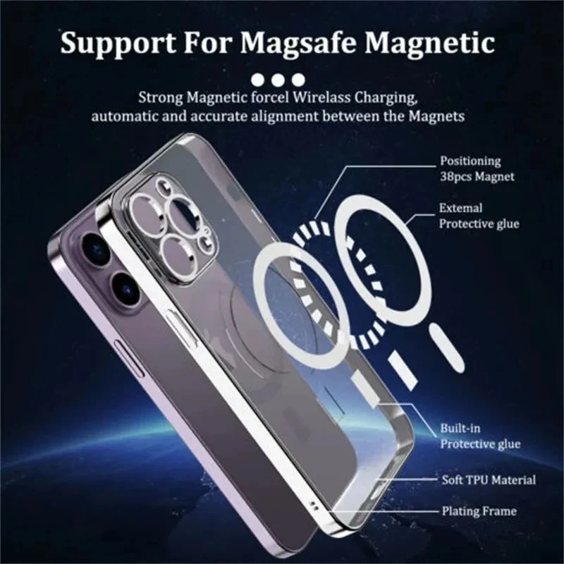 Magsafe Magnetic Attraction Charge Transparent Clear Camera Protector Phone Case for iPhone 11 12 Mini 13 PRO Max 14 Plus 15 Cover