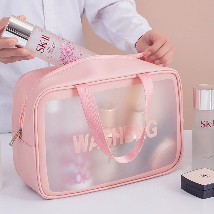 Custom Logo Travel Transparent Zipper Cosmetic Bags &amp; Makeup Bag with Handle