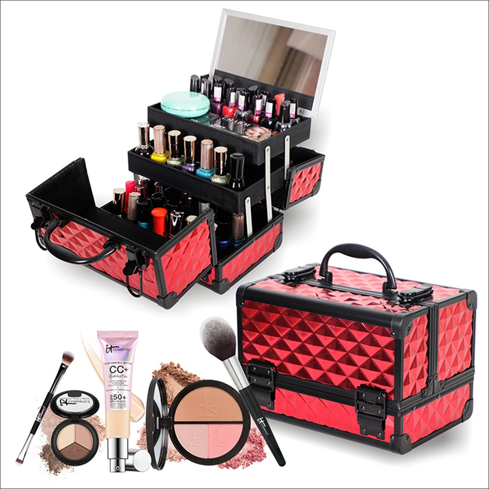 Two-Layer Aluminum Makeup Box with Mirror