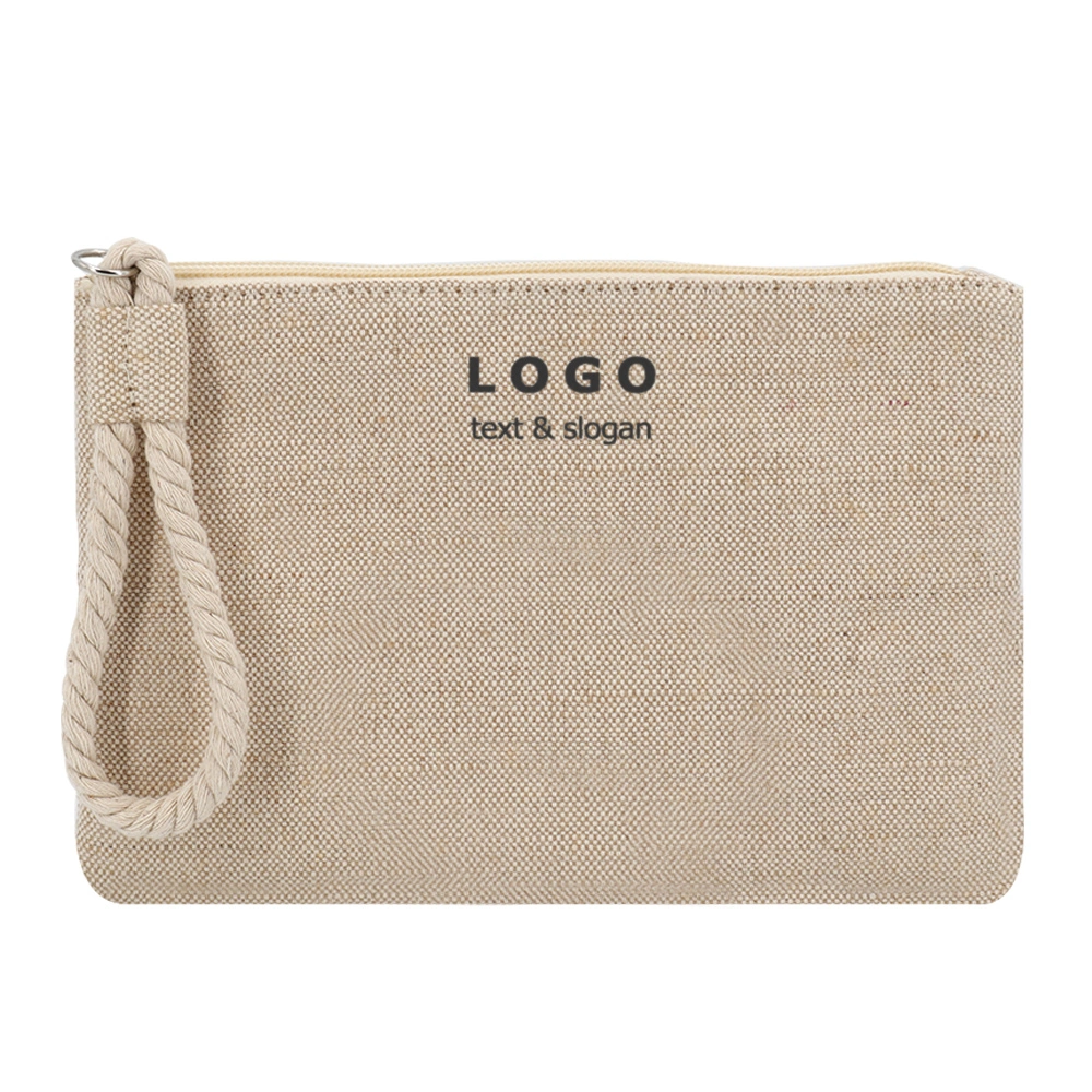 Wholesale Customize Logo Printing Burlap Make up Clutch Toiletry Pouch Jute Cosmetic Bag