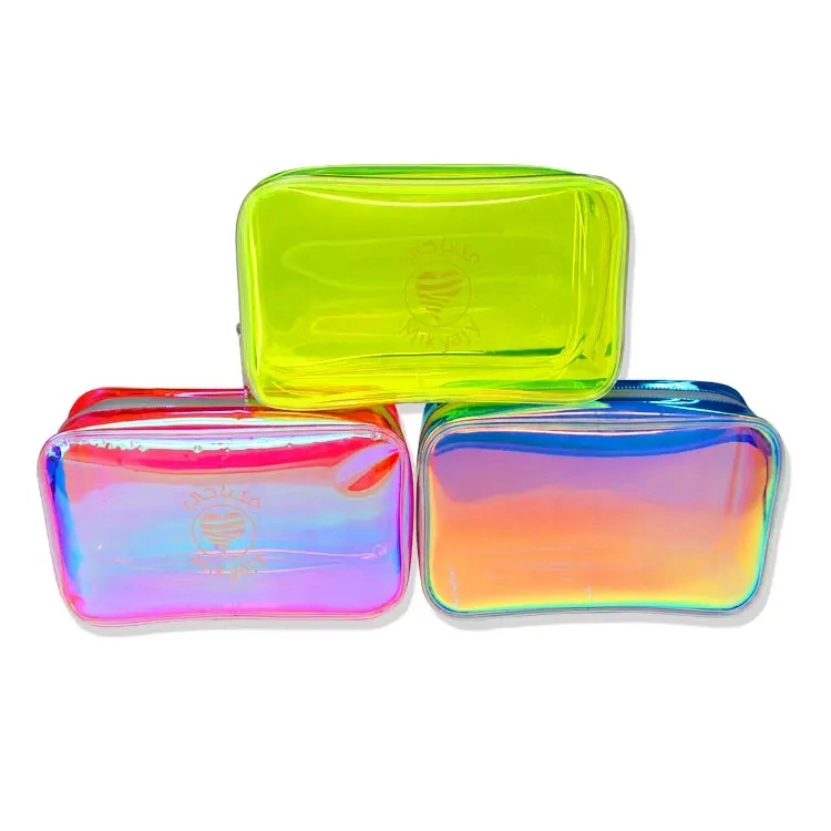 Holographic Waterproof Transparent PVC Bag Custom Travel Make up PVC Toiletries Bag Makeup Organizer Zipper Cosmetic Bags