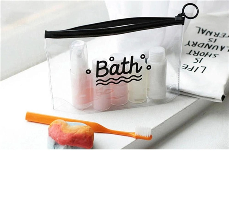 Customized Logo Printed Wholesale Transparent PVC Waterproof Plastic EVA Pouch Purses Makeup Toiletry Bath Washing Ziplock Packaging Gift Storage Cosmetic Bag