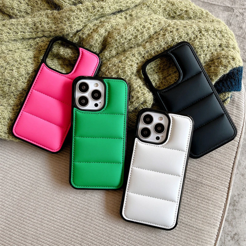 Ins Style North Cell Phone Cover Face Puffer Jacket Phone Case for iPhone 15