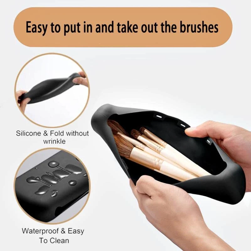 Travel Makeup Brush Holder Magnetic Silicone Pouch Portable Cosmetic Brushes Bags Open Case Soft Sleek Makeup Tools Organizer