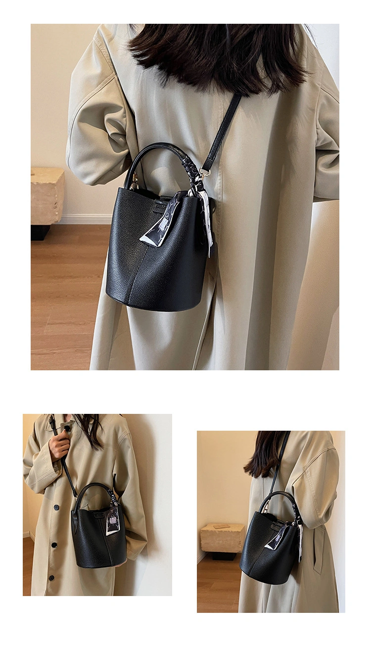 Ladies Designer Fashion Luxury Lychee Patterned Soft Leather Bag for Women, New Popular Pleated Handbag, Mother Bucket Bag, Casual Crossbody Bag