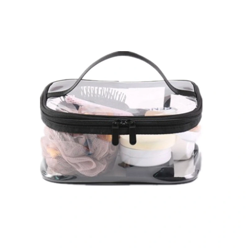 Wholesale OEM Cheap Portable Clear PVC Makeup Bag Zipper Waterproof Transparent Plastic Packaging Box Travel Storage Pouch Cosmetic Toiletry Bag with Handle