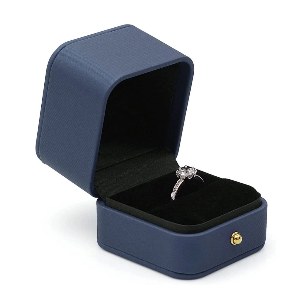 Elegant Sky Blue Rings Boxes Velvet Interior Leather Engagement Ring Box Jewelry Gift Case for Wedding