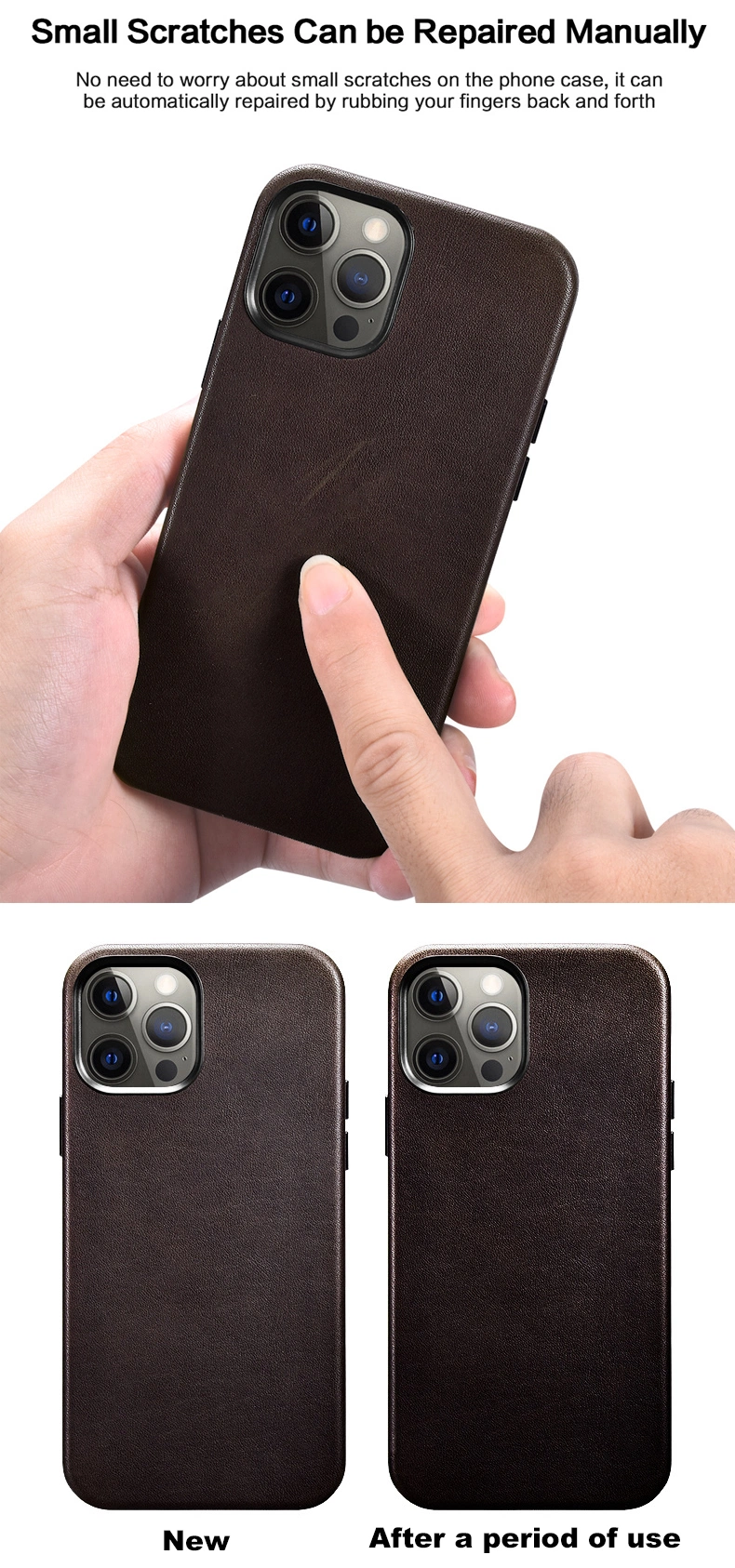 Custom Wireless Charging Vintage Brown Leather Phone Cover Mobile Phone Housing iPhone Case
