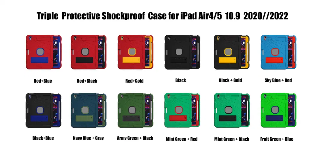 3 in 1 Shockproof Case with Pencil Slot Kickstand Tablet Cover for iPad Air 4/5 10.9 2020/2022
