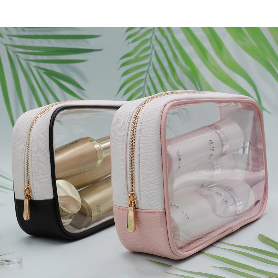 Logo Customize Travel Transparent Pink TPU Zip Cosmetic Bag Pouch Clear Make up Bags