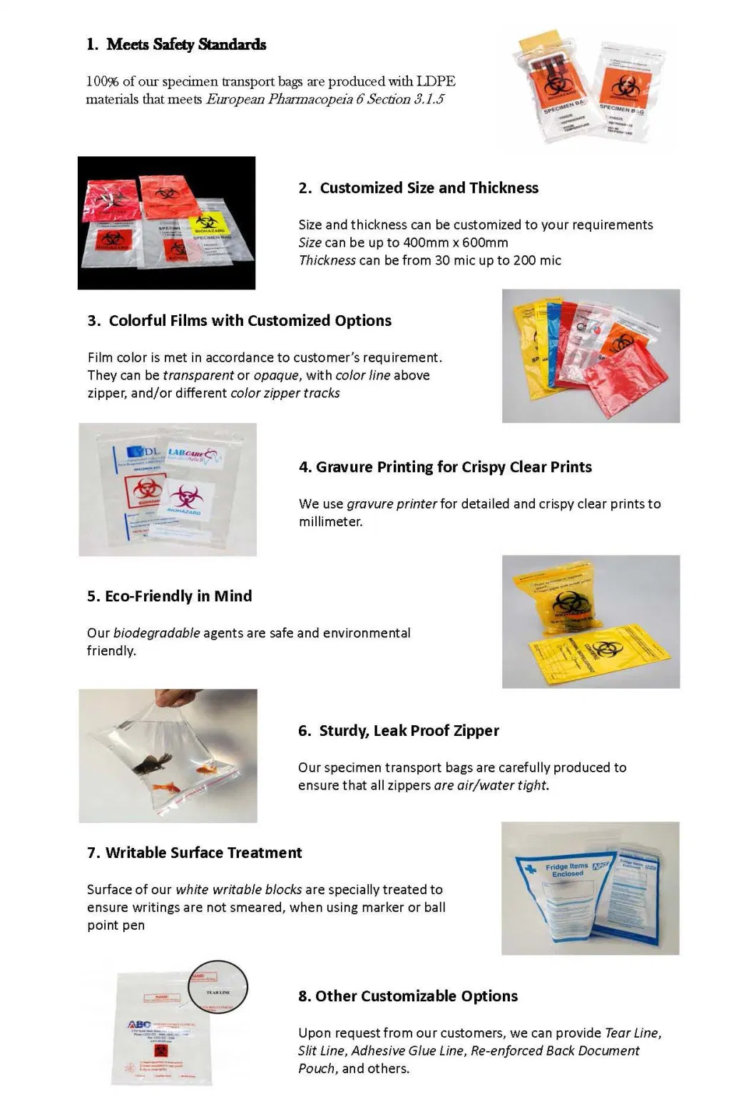 LDPE Custom Kangaroo Zipper Bag Biohazard Specimen Transparent Bag