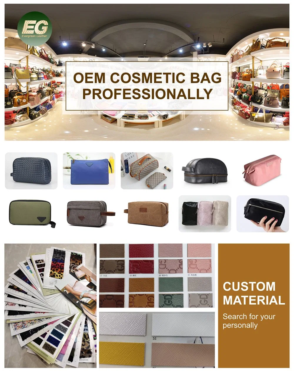 Emg6462 High Quality Waterproof Private Label for Make up Logo Custom Toiletry Cosmetic Bags Luxury Small Large Make-up Travel Makeup Bag
