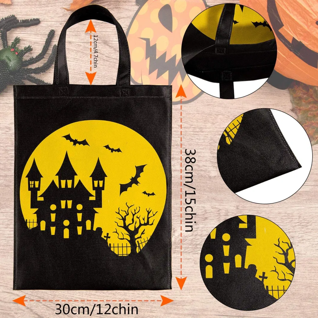 Trick or Treat Non-Woven Tote Gift Bag Skull Pumpkin Web Spider Witch Candy Bags Handle for Halloween Party Favors Reusable Goodie Treat Bag