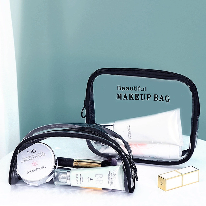 Wholesale OEM Cheap Portable Clear PVC Makeup Bag Zipper Waterproof Transparent Plastic Packaging Box Travel Storage Pouch Cosmetic Toiletry Bag with Handle