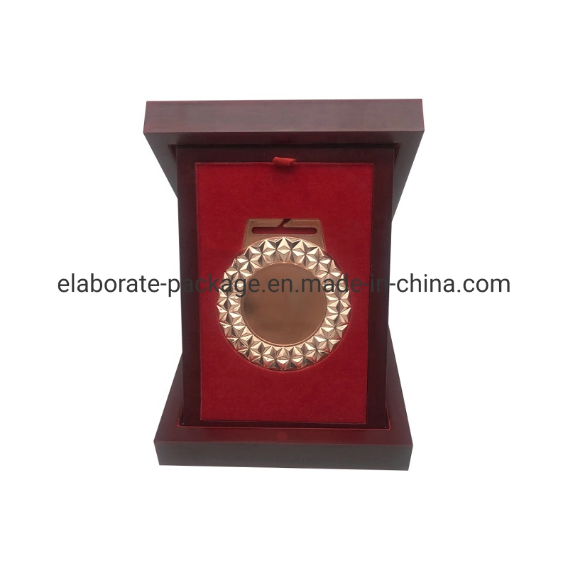 Red Wooden Gold Coins Collection Box Medal/Badge/Souvenir/Commemorative Coins Holder Case
