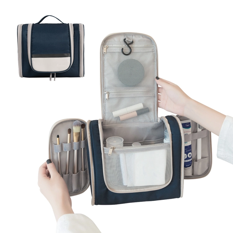 Double-Open Toiletry Bag Portable Travel Cosmetic Bags &amp; Cases Pure Color Designer Bag Simple Style