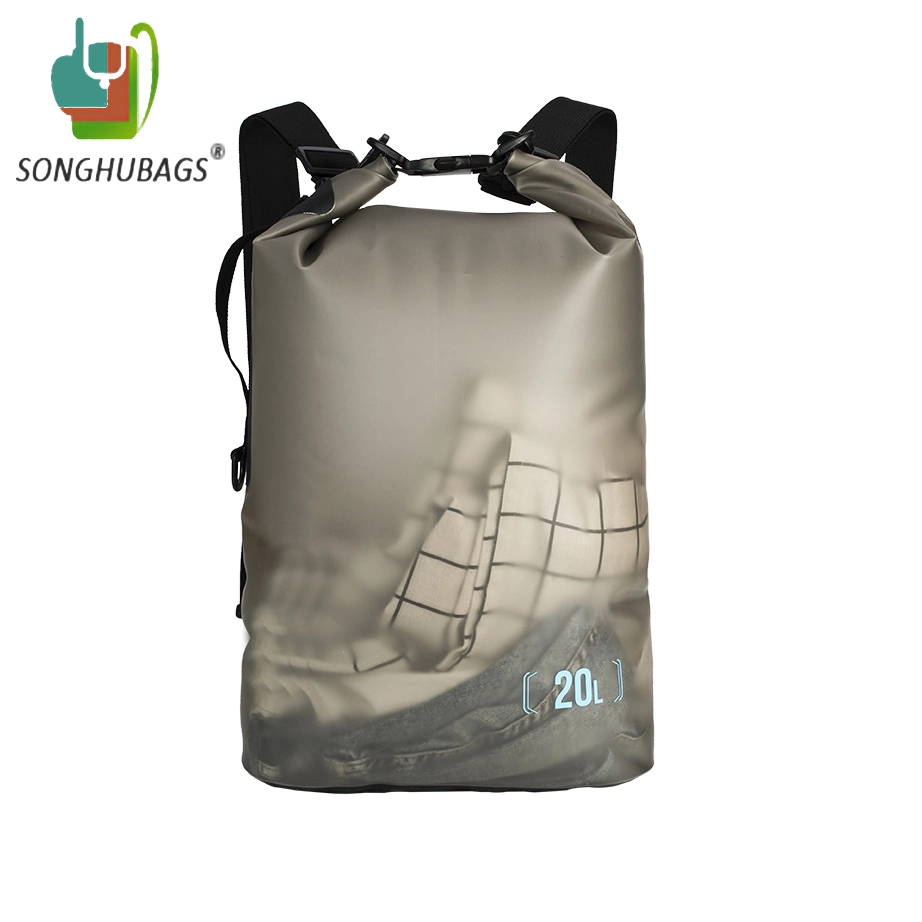 Unisex New Fashion Custom Style Clear PVC Gray Sports Outdoor Hiking Beach Hunting Gym School Waterproof Dry Shoulder Backpack Bag