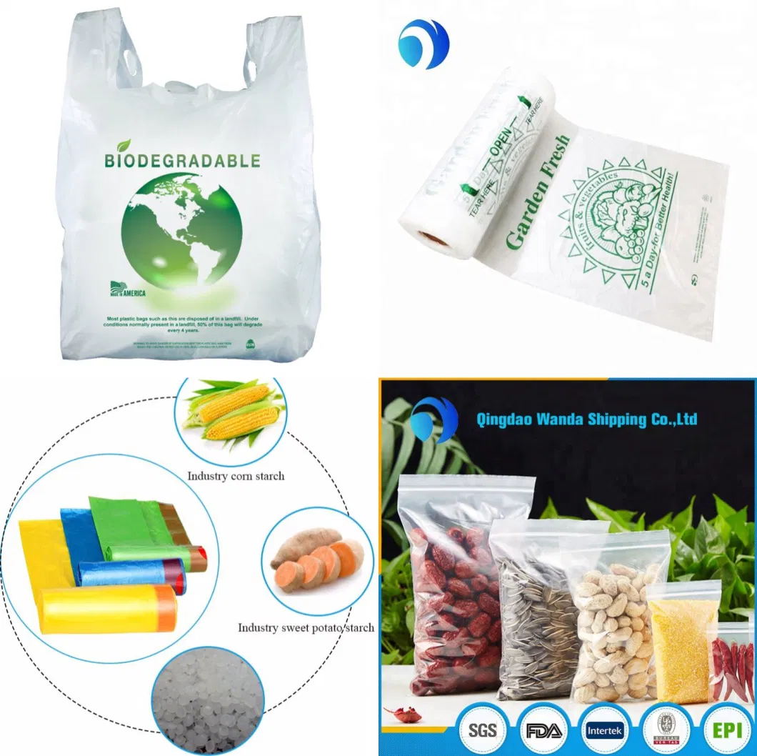 Factory Manufacturer PLA LDPE HDPE Food Packaging Printing Compostable Dog Poop Diaper Water Biodegradable Drawstring Ziplock Garbage T-Shirt Plastic Bag