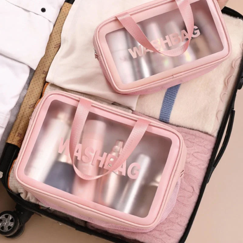 Custom Logo Black Pink Large Transparent High Quality PVC Make up Bag.