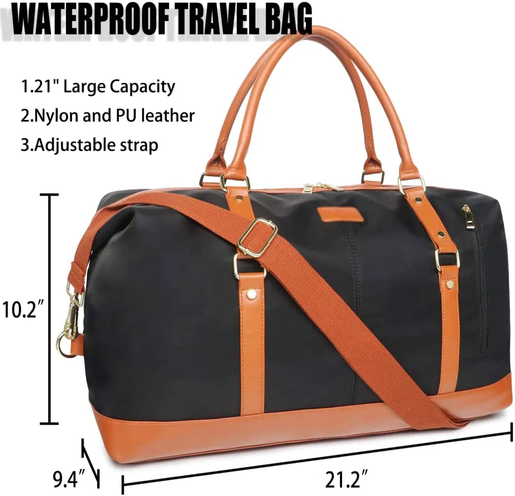 Promotion Large Duffle Bag 21&quot; Weekender Bags Canvas Leather Overnight Travel Carry on Tote Bag with Luggage Sleeve Shoe Compartment and Toiletry Cosmetic Bag