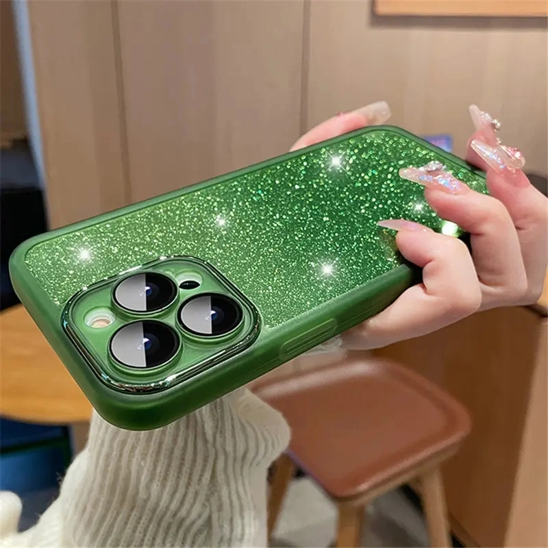 Bling Glitter Gradient Color Phone Case for iPhone 7-14 PRO Max Luxury Lens Candy Color Shockproof Soft TPU Cover