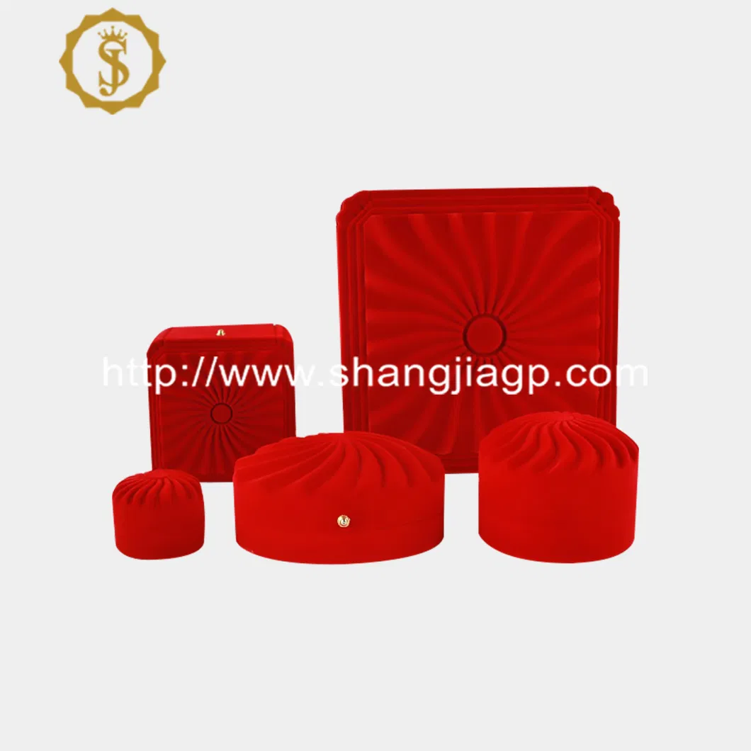 Luxury Red Flocking Jewelry Gift Box Sun Flower Velvet Jewelry Packaging Custom Color Ring Earring Case