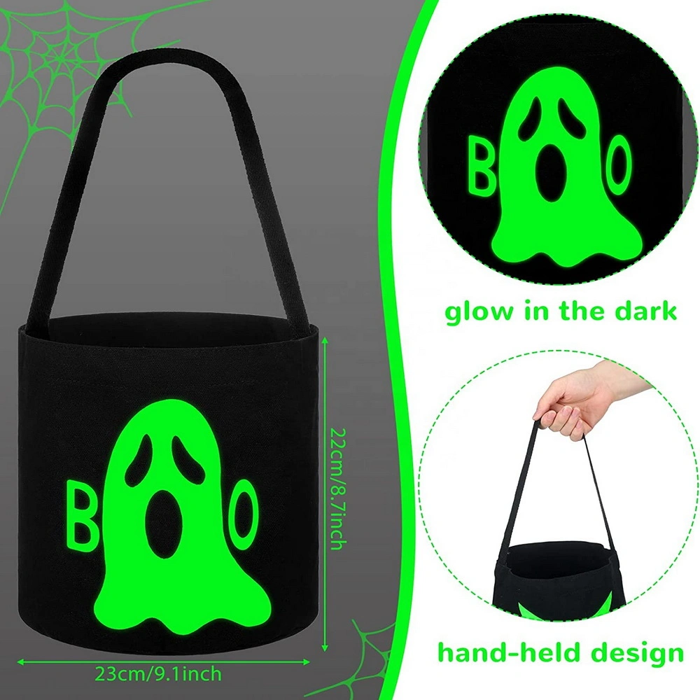 Halloween Collapsible for Kids Fluorescent Party Basket Trick Gifts Luminous Black Candy Tote Bag in The Dark