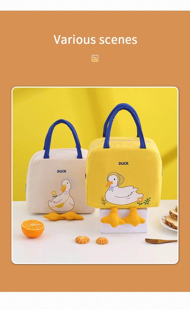 Custom Insulated Cooler Warmer Bag Kids Thermal Cute Duck Printing Tote Bags Children School Picnic Food Lunch Box Bag for Women