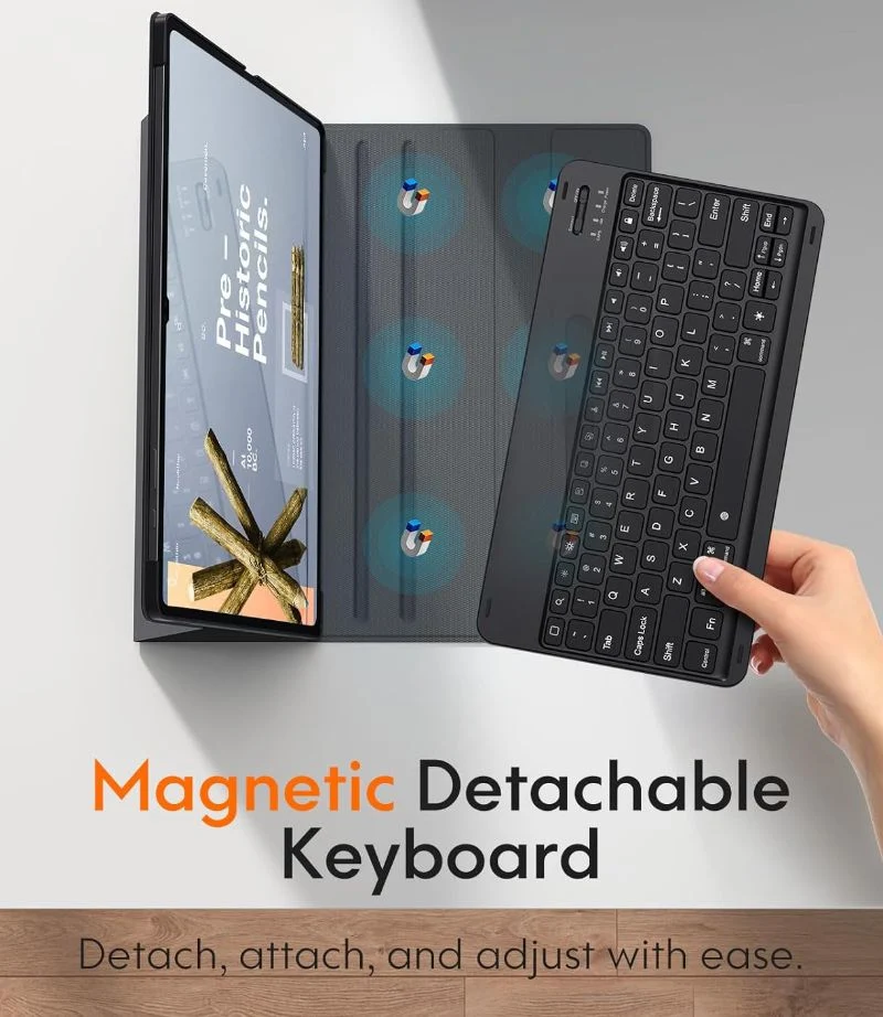 Magnetic Detachable Slim Cover Bluetooth Keyboard Leather Case for Samsung Galaxy Tab S9 Plus 12.4 Inch with S Pen Holder