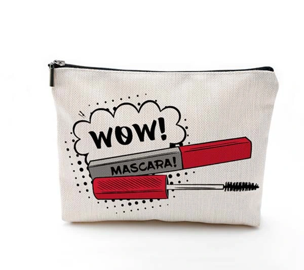 Travel Makeup Bag Jute Cotton Fabric Cosmetics Organizer Zipper Bag Customize Personalized Logo