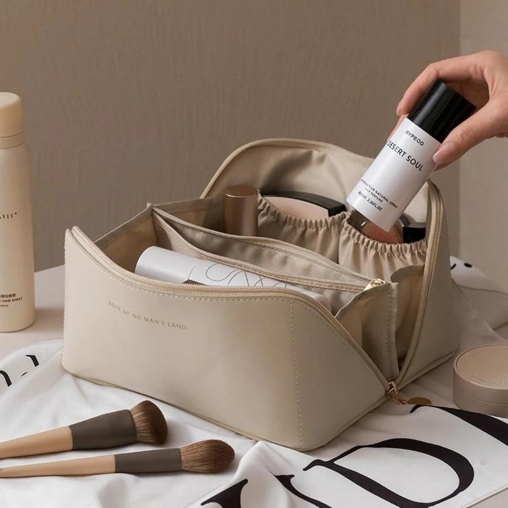 Portable Leather Makeup Storage Bag Waterproof Opens Flat Bag Bl21961