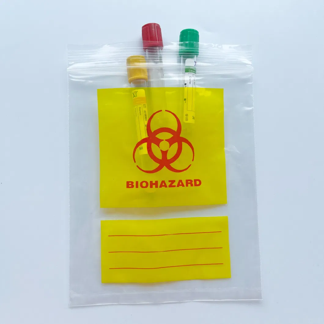 Customized 3 Layers / 4 Layers Laborary Eco-Friendly Biohazard Medical Sample Dental Kangaroo Transport Collection 95kpa Zipper Specimen Bag