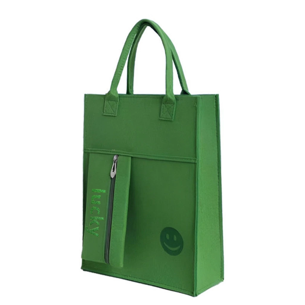 Custom Logo Eco-Friendly Durable School Children Handbags Shopping Toy Sundries Storage Organizer Gift Packaging Baskets Fabric Felt Tote Bag with Zipper Pocket