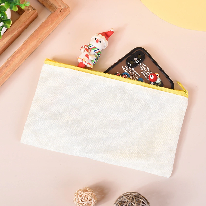 Customize Washable Plain Canvas Cotton Cosmetic Makeup Painting Office School Pencil Pouch Pen Box Packaging Christmas Birthday Festival Gift Storage Zipper Bag