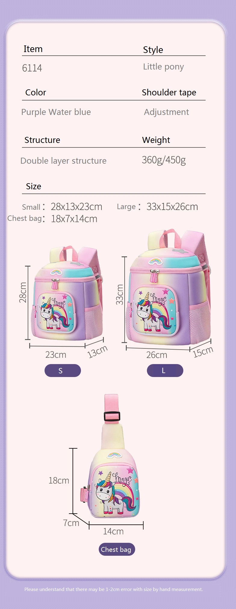 Factory Custom Backpack Unicorn Girls School Bag Large Capacity Kid Backpack Bag