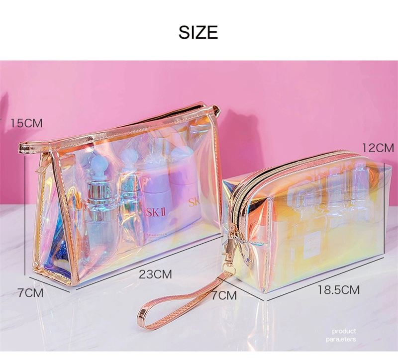 Custom Logo New Fashion Transparent Laser Cosmetic Pouch Luxury Print Clear Holographic Makeup Bag