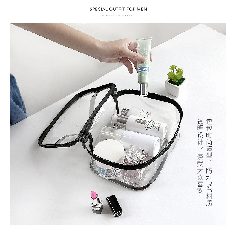 Wholesale OEM Cheap Portable Clear PVC Makeup Bag Zipper Waterproof Transparent Plastic Packaging Box Travel Storage Pouch Cosmetic Toiletry Bag with Handle