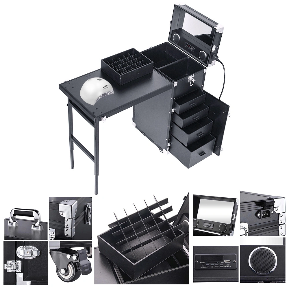 Portable Black Makeup Workstation Folding Nail Table Manicure Table Cosmetic Bags Cases (CY0166)