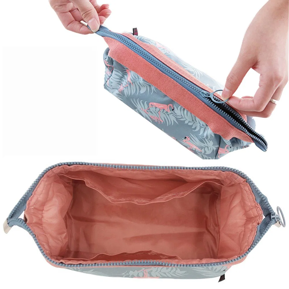 Waterproof Toiletry Cosmetic Makeup Bag Travel Light Blue Flamingo Brush Organizer Case Beauty Bag for Women