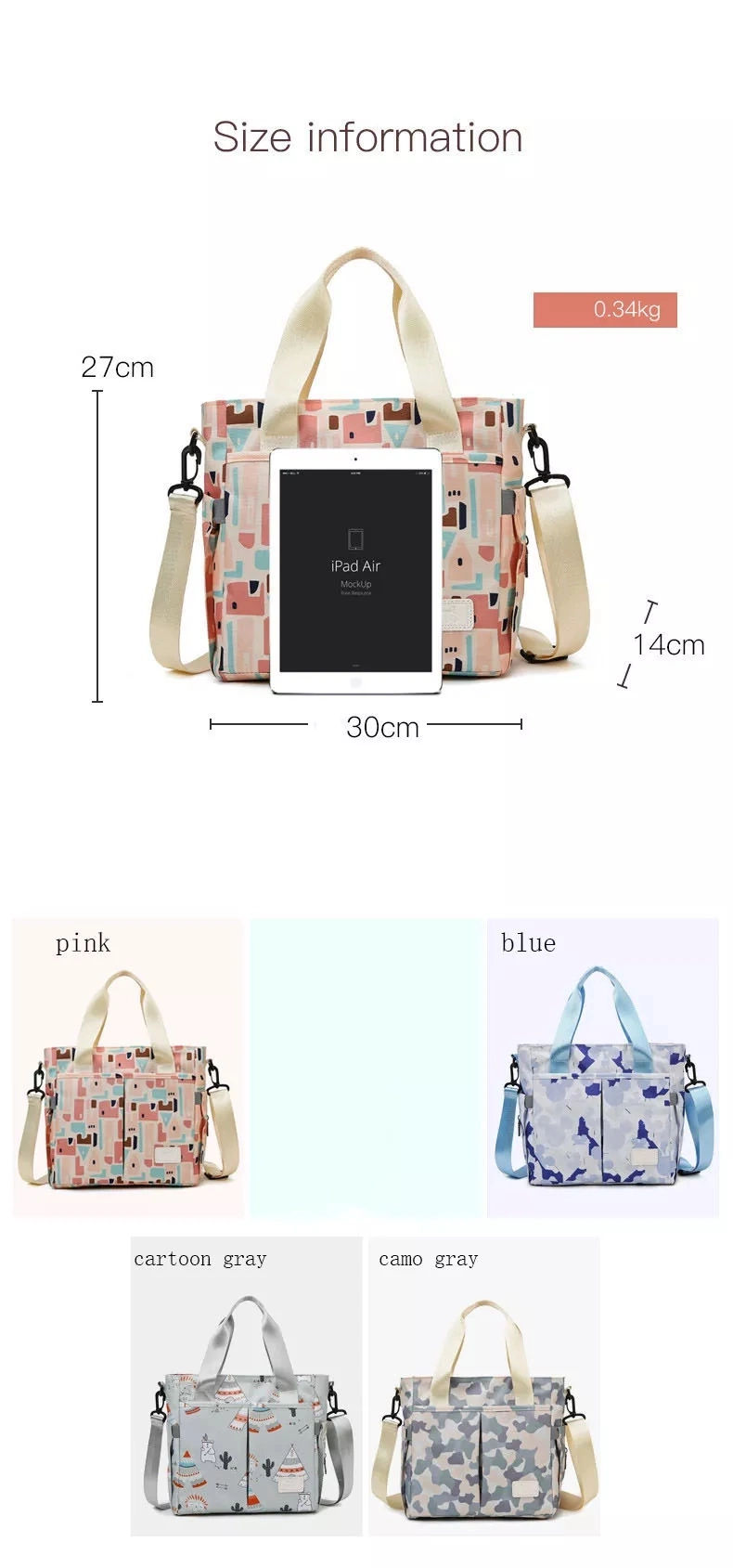 Personalized Printing Mama Tote Bag with Multiple Functions Nursing Hospital Portable Outdoor Baby Diaper Bag