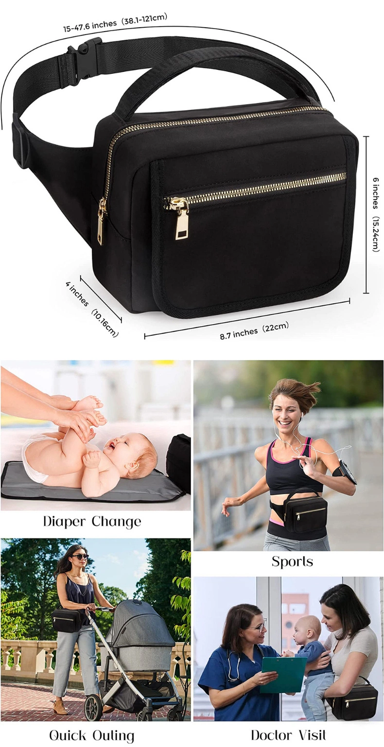 Custom Small Nappy Diaper Belt Bag with Portable Changing Mat Black Mommy Diaper Bag Fanny Pack Waist Bag